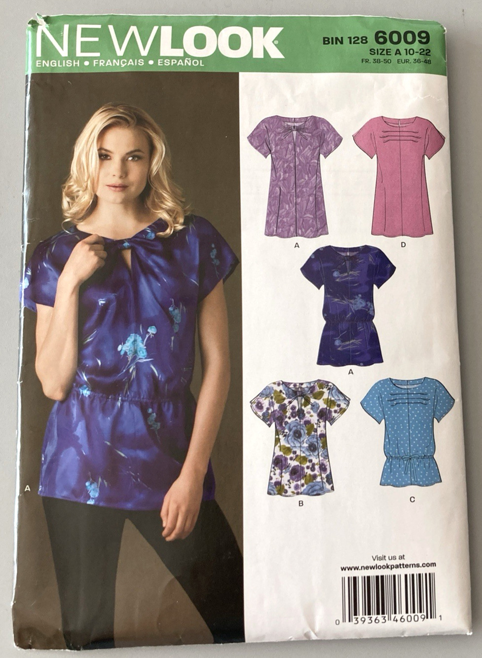 New Look 6009 Pattern Tunic and Tops 7 Sizes Neckline Opts Misses 10-22 UNCUT